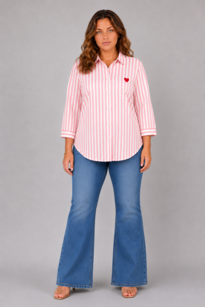 Chemise cœur à rayures rose - AXELLE