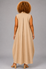 Robe chemise sans manches en coton beige - MONA