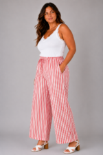 Pantalon gaze de coton à rayures rouge - ELEONORE