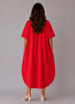 Robe coton col chemisier rouge - DORA