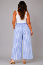 Pantalon gaze de coton à rayures bleu - ELEONORE