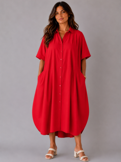 Robe coton col chemisier rouge - DORA