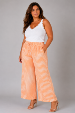 Pantalon gaze de coton à rayures orange - ELEONORE