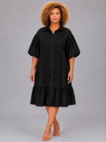 Robe chemise brodée noir - CINDY