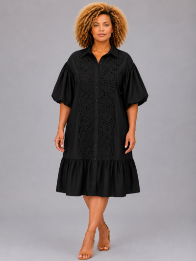 Robe chemise brodée noir - CINDY