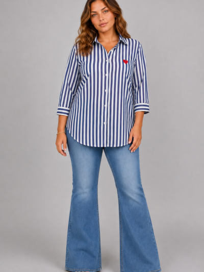 Chemise cœur à rayures bleu - AXELLE