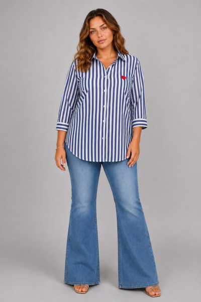 Chemise cœur à rayures bleu - AXELLE