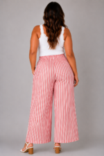 Pantalon gaze de coton à rayures rouge - ELEONORE