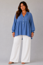 Blouse volantée bleu - CONSTANCE