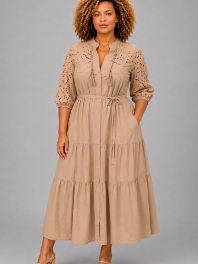Robe broderie beige - FIDJI