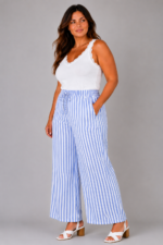 Pantalon gaze de coton à rayures bleu - ELEONORE
