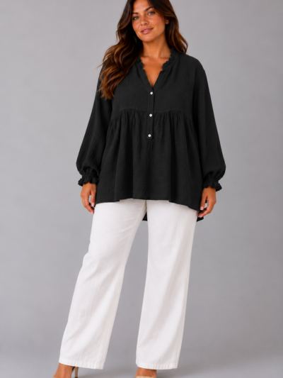 Blouse volantée noire - CONSTANCE