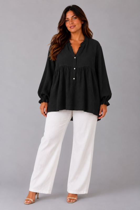 Blouse volantée noire - CONSTANCE