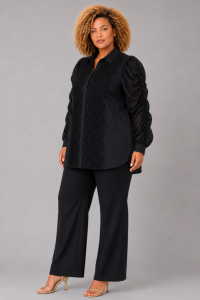 Chemise brodée en coton noire - ORNELLA