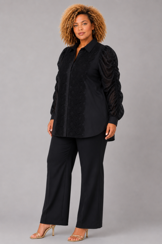 Chemise brodée en coton noire - ORNELLA