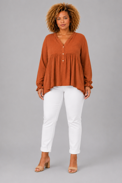 Blouse volantée terracotta - CONSTANCE