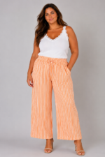 Pantalon gaze de coton à rayures orange - ELEONORE