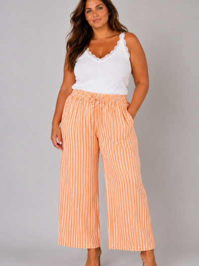 Pantalon gaze de coton à rayures orange - ELEONORE