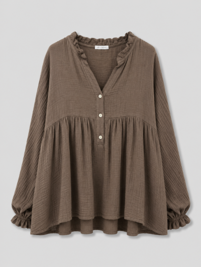 Blouse volantée choco - CONSTANCE