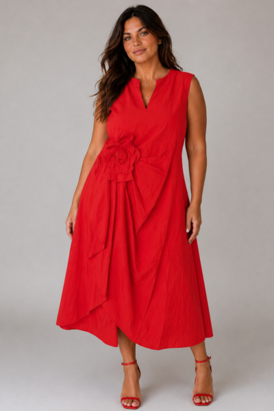 Robe coton fleur rouge - IRIS