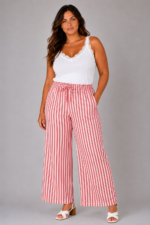 Pantalon gaze de coton à rayures rouge - ELEONORE