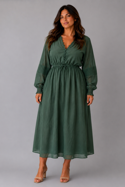 Robe fluide ceinturée verte - AMBRE