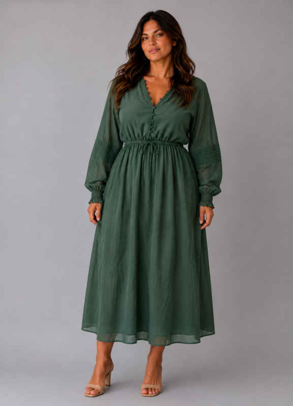 Robe fluide ceinturée verte - AMBRE