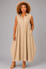 Robe chemise sans manches en coton beige - MONA