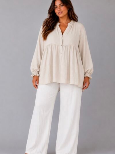 Blouse volantée beige - CONSTANCE