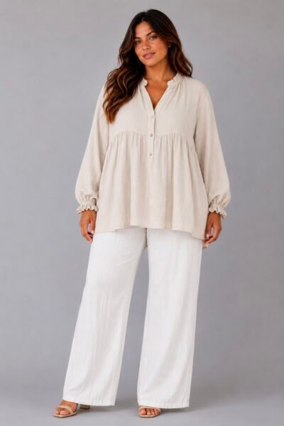 Blouse volantée beige - CONSTANCE
