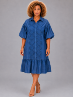 Robe chemise brodée bleu - CINDY