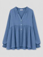 Blouse volantée bleu - CONSTANCE