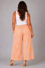 Pantalon gaze de coton à rayures orange - ELEONORE