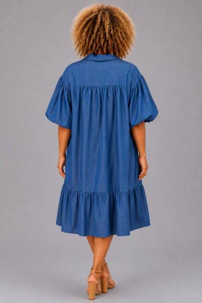Robe chemise brodée bleu - CINDY