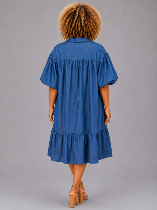 Robe chemise brodée bleu - CINDY